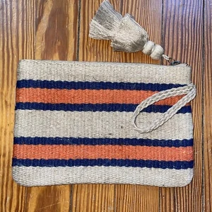 J.Jill Wristlet Boho Jute Woven Clutch Tassel Bag Tan Orange Blue New NWOT - Picture 1 of 7