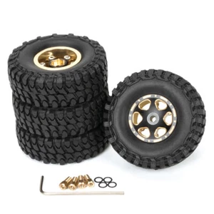 1.0" CNC Beadlock Wheel Rims and Tires for 1/24 RC Crawler Axial SCX24 Model Car - Picture 1 of 8