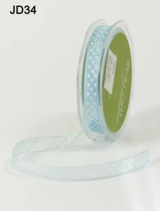 3/8" Inch Sheer Dots Ribbon - May Arts - JD34 - Blue/White Dots - 5 Yards - Picture 1 of 1