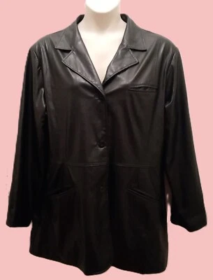 EUC White Stag Black, Faux Leather, Trench Coat - 33" Long - Women's Size 2X - Image 1 of 4