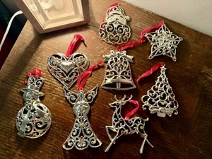 Lenox Sparkle & Scroll Set Of 8 Silver-plated Color Crystal Christmas Ornament - Picture 1 of 13