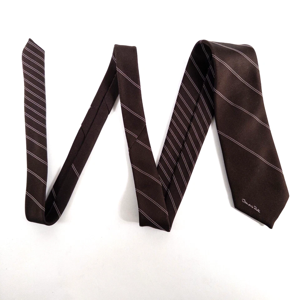 Corbata vintage Oscar De La Renta marrón a rayas diagonales mezcla de seda tejida 54,5" x 3" Foto 1 de 4