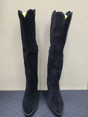 Nuevas Botas Rubias Impermeables Western Hasta la Rodilla Gamuza Negras Talla 7 Foto 1 de 4