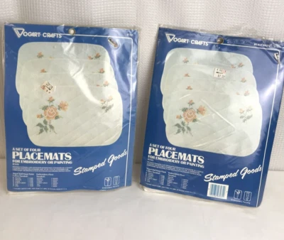 VINTAGE VOGART CRAFT SET OF 7 PLACEMATS  STAMPED Roses Embroidery or Painting - Image 1 of 4