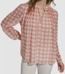 Calvin Klein Women's Pink Printed Long-Sleeve Blouse Size XL - Picture 1 of 1