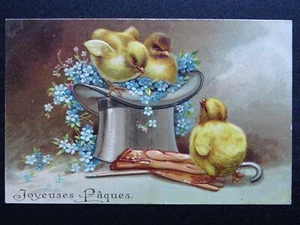 French Easter Greetings JOYEUSES PAQUES Top Hat & Cane c1904 Embossed Postcard - Imagen 1 de 2