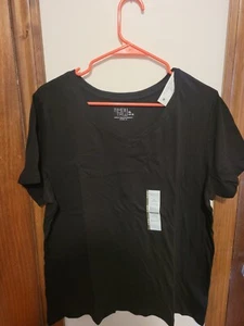 Women's Time and Tru Black SS Core V-Neck T-Shirt Size Extra Large (16-18) - Picture 1 of 4