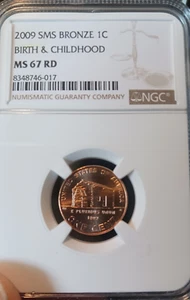 2009 NGC MS 67 RD SMS LINCOLN COPPER BRONZE CENT BIRTH & CHILDHOOD MS67 #017 - Picture 1 of 4