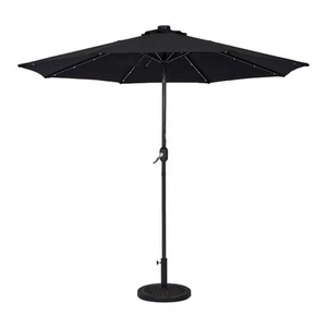 9 ft. Aluminum Black Outdoor Solar Led Tiltable Patio Umbrella Market Umbrella - Picture 1 of 8