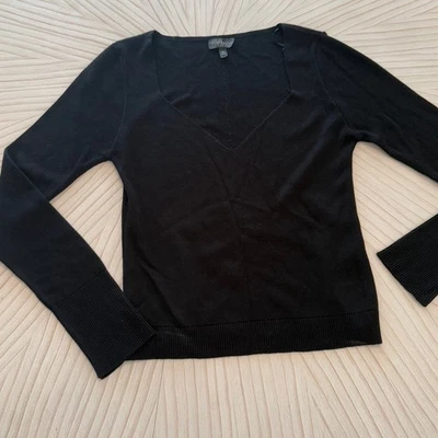 Suéter Topshop Negro Cuello en V Acanalado Manga Larga Talla US 10 Foto 1 de 3