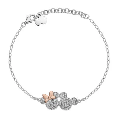 Disney Mickey e Minnie Bracciale Bambina Donna Argento Cristalli Bianchi 18CM - Immagine 1 di 4