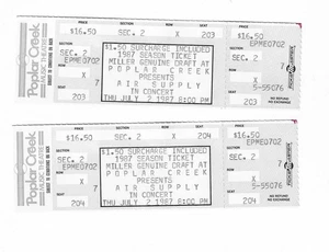 Air Supply Unused Concert Tickets From July 2, 1987 - Picture 1 of 2