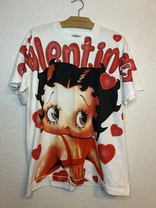 VTG Y2K Betty Boop AOP Valentines Love You Forever Bootleg Tees Graphic Shirt L - Picture 1 of 11