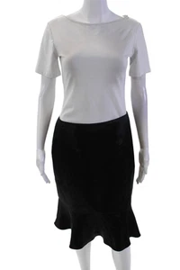 Kay Unger Womens Silk Ruffle Detail Zip Back Lined Knee Length Skirt Black Size8 - Picture 1 of 8
