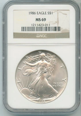 1986 Argento Aquila 1 Oncia NGC MS69 Moneta Certificato RK692 - Immagine 1 di 2