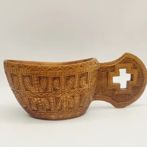 Taza de boda vintage escandinava arte popular tallada en madera, ornamentada, hermosa, sagrada - Imagen 1 de 9