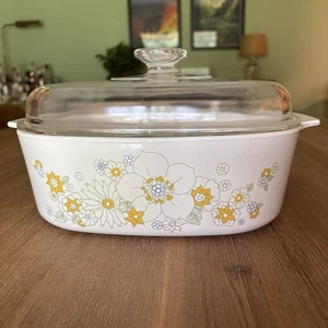 Vintage Corningware 4 Quart Blumenbouquet A-84-B Auflaufform mit klarem Deckel - Bild 1 von 10