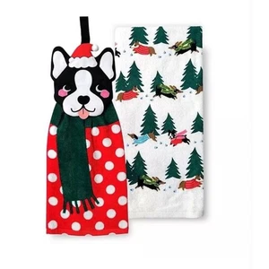 St. Nicholas Square Red Dog Tie-Top Kitchen Towel 2-pk NEW Free Ship - Picture 1 of 6