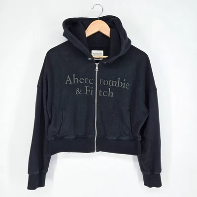 Sudadera con capucha Abercrombie & Fitch A & F Soft Collection negra para mujer pequeña S cremallera completa Foto 1 de 4
