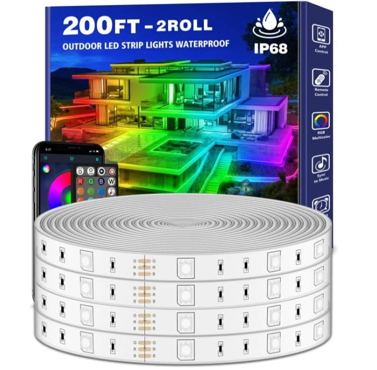Tira de luz LED exterior 200 pies impermeable, aplicación/control remoto   Foto 1 de 4