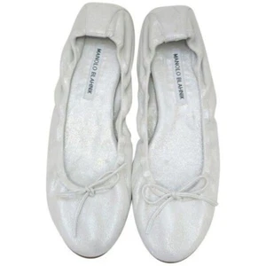 Nuevo con etiquetas Manolo Blahnik Tobaly Gamuza Ballet Planos 40.5 Plata Brillo Arco Acolchado - Imagen 1 de 10