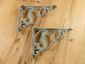 2 Cast Iron MERMAID Brackets Garden Braces Shelf Bracket Corbel Beach Nautical - Picture 1 of 9