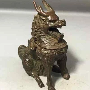 Chinese bronze hand cast kirin art statue collectable incense burner tea pet - Picture 1 of 11