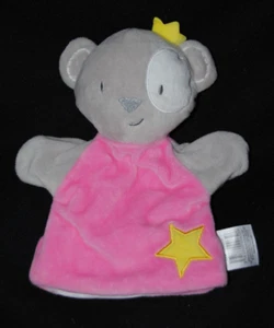 Peluche doudou ours gris marionnette CMP rose étoile couronne jaune TTBE - Picture 1 of 1