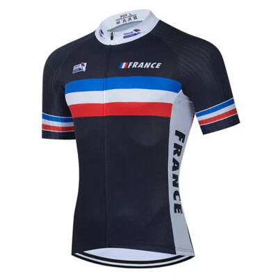 Hombres Francia Ciclismo Jersey Baberos Kits Manga Corta Camisa Baberos Acolchados Foto 1 de 4