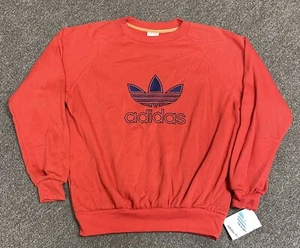 Vintage 80s Adidas Sweatshirt Size Large NOS NWT Raglan Crewneck Trefoil Red - Picture 1 of 11