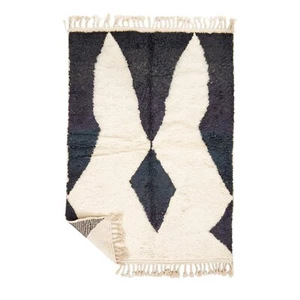 Moroccan Handmade Beni Ourain Rug 5x7 ft Berber Abstract Black White Wool Carpet - Picture 1 of 12