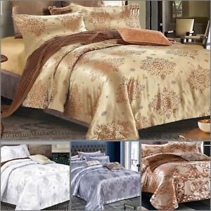 4Pcs Jacquard Luxury Bedding Sets Duvet Covers+Fitted Sheets Double King Size