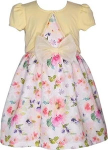 Bonnie Jean Baby Toddler Big Girls Easter Holiday Floral Yellow Bow Dress Set - Picture 1 of 5