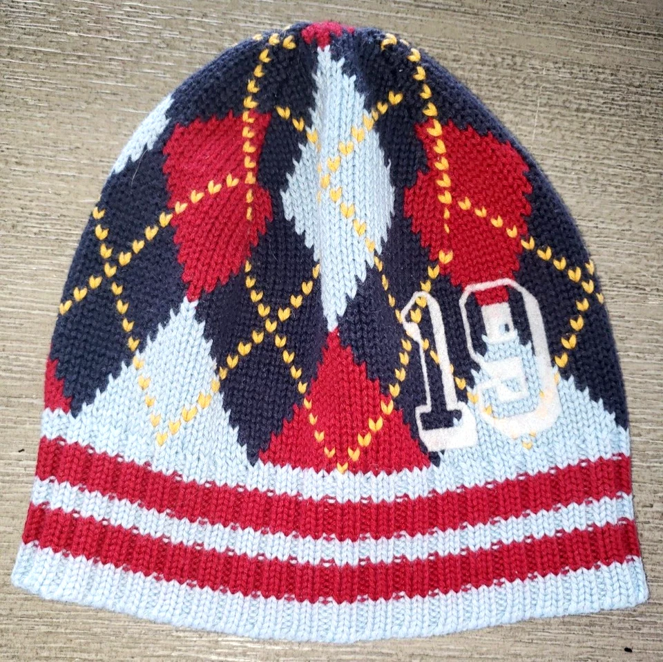 GAP knit beanie winter hat BOYS size SMALL/MEDIUM ARGYLE blues red yellow 19  - Image 1 of 1