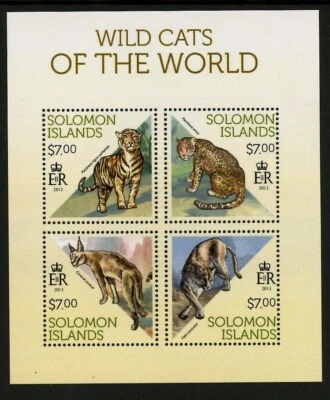 ILHAS SALOMÃO 1427 + 1445, GATOS SELVAGENS DO MUNDO, SEM MARCA DE CHARNEIRA (SOL781) - Imagem 1 de 2