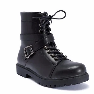 Truffle Colt4 schwarze Stiefeletten Cross Over Strap flach Combat Boot - Bild 1 von 5