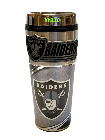 NFL Las Vegas Raiders Steel Travel Tumbler Coffee Mug with Metallic Graphic-Gray Cover