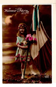 Honor & Country (France) Tinted RPPC Postcard Young Girl Holding French Flag-PP8 - Picture 1 of 2