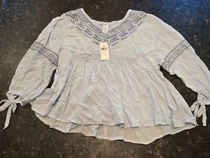New Justice Blouse Light Blue Sheer Lace Long Sleeve Sleeve Girls Size 8 - Picture 1 of 12
