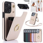 For iPhone 15 14 Pro Max 13 12 11 Leather Wallet Case Card Bag+Crossbody Strap