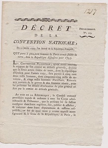 Décret Convention Nationale, porte à 502,000 Hommes la Force armée soldée.1793 - Picture 1 of 1