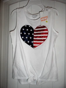 Cute Jumping Beans girls size 7 white sleeveless shirt red white blue heart NWT - Picture 1 of 4