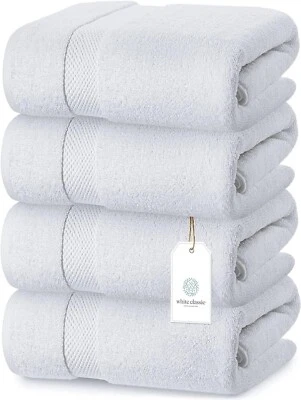 Bath Towel 100 % Cotton Hotel Spa  27x54 4-Pack  White Super Absorb 700GSM - Image 1 of 4