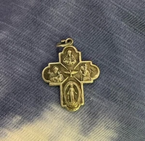 4 Way Cross Medal French Catholic Silver charm Pendant 1” 5 - Picture 1 of 11