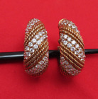 Judith Ripka Earrings Sterling Silver CZ Cubic Zirconia Crystal Gold Hoops 148b