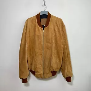 Vera Pelle Suede Leather Jacket Varsity Bomber Brown Size XL - Picture 1 of 9