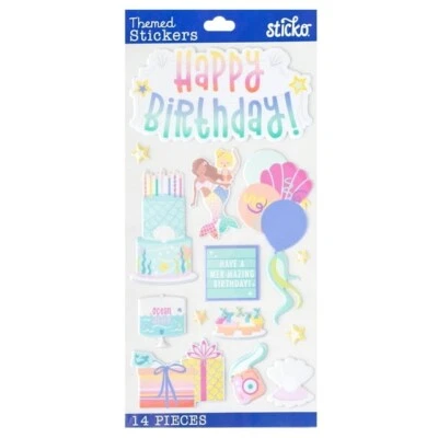 Sticko Puffy Happy Birthday Mermaid  Stickers Papercraft DIY Crafts Scrapbook - Image 1 of 2
