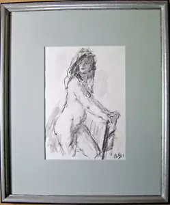 Robert Philipp (1895-1981) Dibujo al carbón con lavado a tinta mujer de pie 8 1/2x12 - Imagen 1 de 7