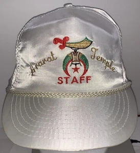 Ararat Temple Shrine Club Staff Hat/Cap White Adjustable Vintage Satin Nylon - Picture 1 of 6