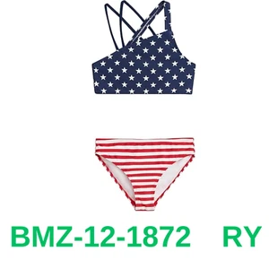 Kanu Surf Girls' Julia Beach Sport Angle Bikini, America Red/White/Blue, 10 - Picture 1 of 2